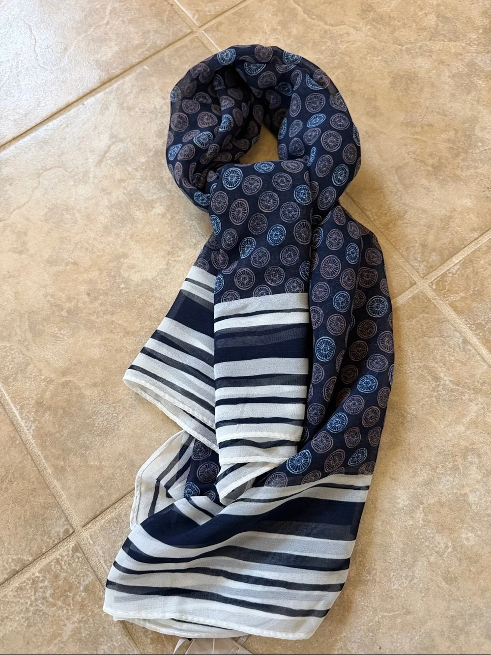 Jason Wu Navy and White Printed Scarf 41”x 43”